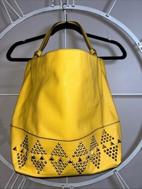 Big Buddha Yellow Studded Faux Leather Shoulder Bag